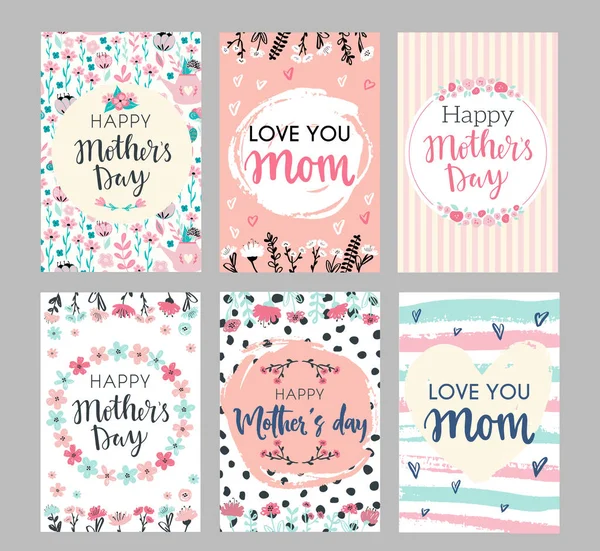 一套母亲节贺卡。收集精美精致精致的"快乐妈妈"节日贺卡，上面有鲜花和花环 — 图库矢量图片