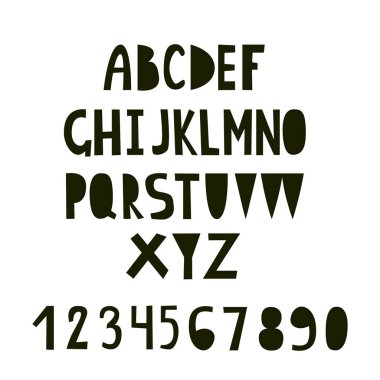 Sevimli el çizimi tuhaf alfabeyi kesiyor. Modern hipster ve çocuk tasarımı için bir dizi mektup.