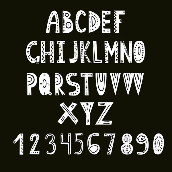 Découpe à la main l'alphabet bizarre. Ensembles de lettres pour enfants et hipsters modernes — Image vectorielle