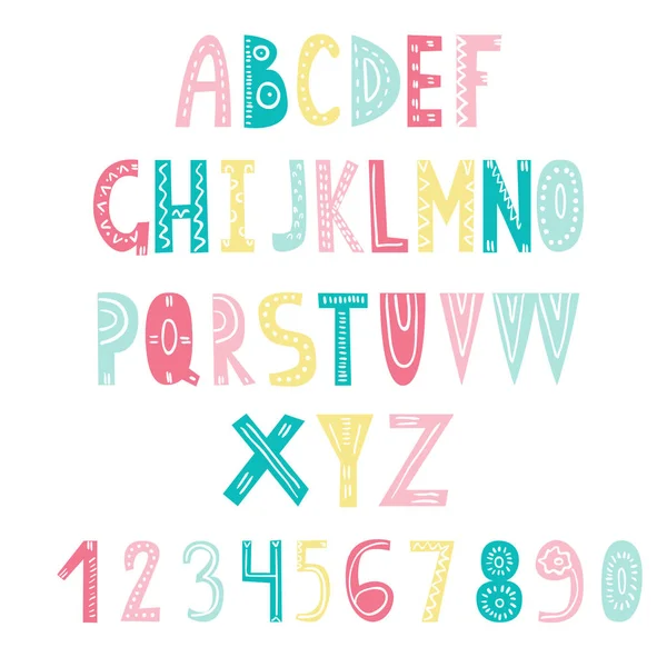 Cute mão desenhada cortar alfabeto peculiar. Conjunto de letras para hipster moderno e design infantil — Vetor de Stock