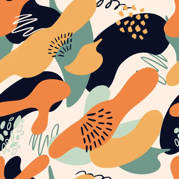 Abstract floral seamless paper wirh lines, blobs,flowers,dots and abstract shapes.Digital repeating paper background for fabric, wallpaper, surface design, wrapping, scrapbook paper