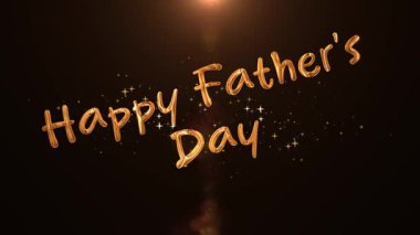 Golden Happy Fathers Day text animation with sparkling particles, glowing shine, and elegant light effects. Perfect for Fathers Day greetings, invitations, family celebration videos, and holiday