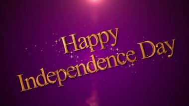 Golden Happy Independence Day text animation with sparkling particles, glowing shine, and festive light effects. Perfect for national day greetings, patriotic celebrations, holiday intros, and event