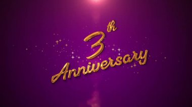 Golden 3th Anniversary glowing text with shining particles and soft light effects. A romantic and elegant animation, perfect for celebrating four years of love, marriage, family memories