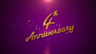 Golden 4th Anniversary glowing text with shining particles and soft light effects. A romantic and elegant animation, perfect for celebrating four years of love, marriage, family memories