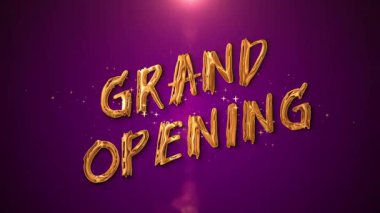 Golden Grand Opening text animation with sparkling particles, shiny glow, and festive light effects. Perfect for success celebrations, achievements, awards, weddings, graduations, and special event