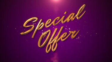Golden Special Offer text animation with sparkling particles, shiny glow, and festive light effects. Perfect for success celebrations, achievements, awards, weddings, graduations, and special event