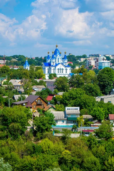 Photo Old Beautiful White Blue Church City Background Kamyanets Podilsky — Stock Photo, Image