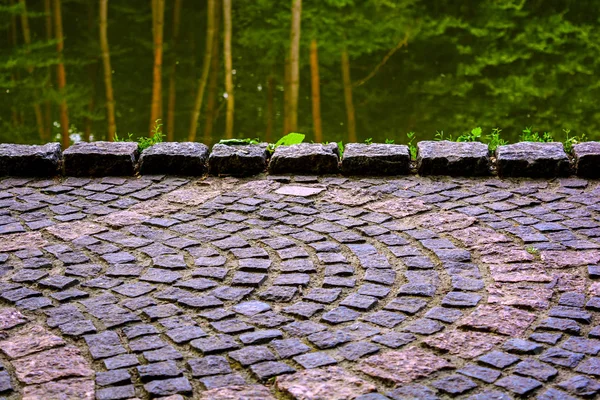 Foto Vackra Sten Road Nära Sjön Park Sommaren — Stockfoto