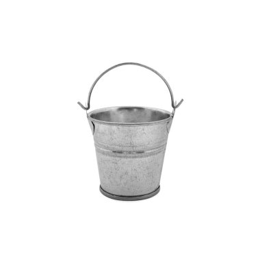 Beyaz bir arka plan üzerinde izole küçük metal kova fotoğrafı