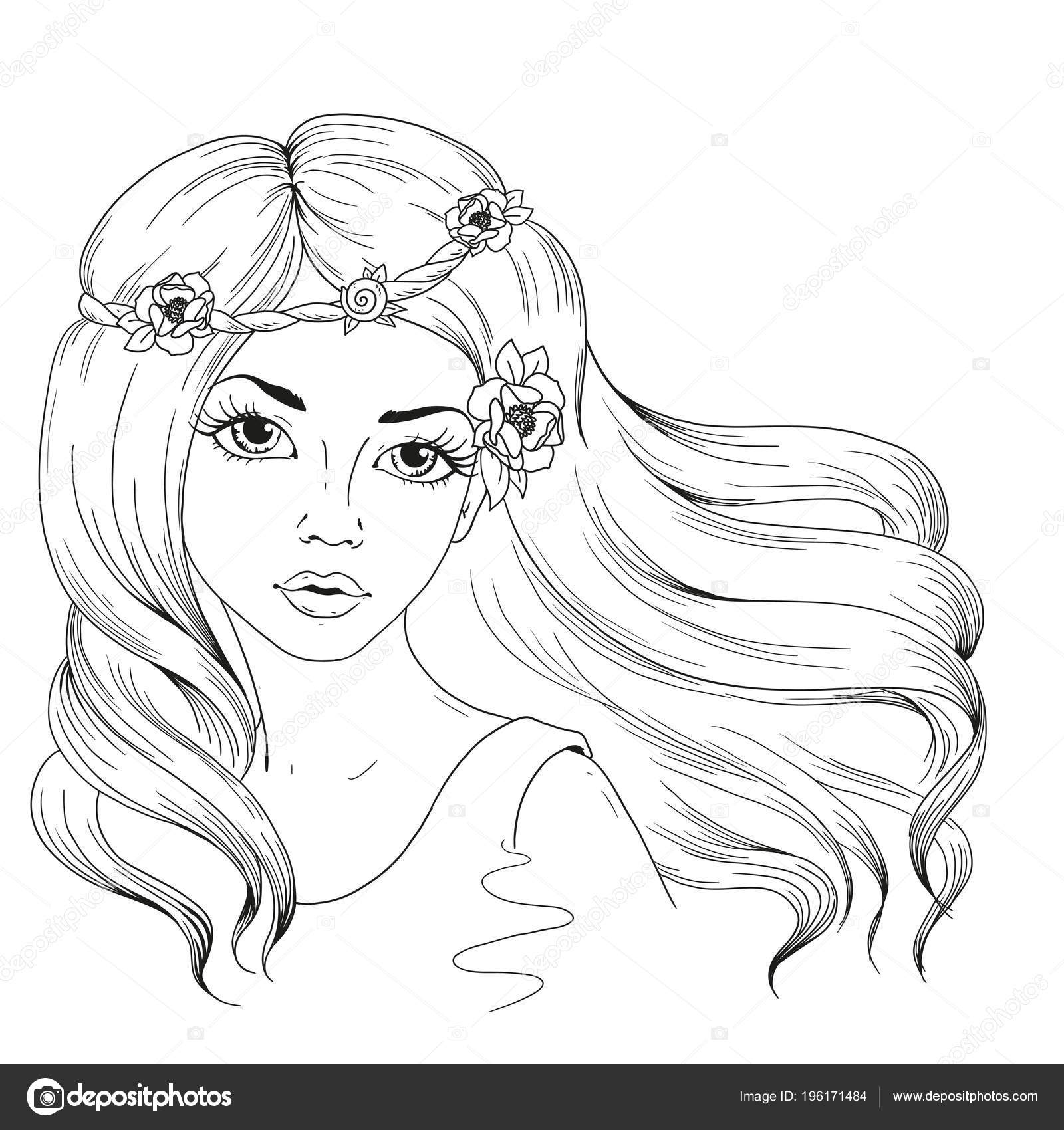Beautiful Girl Long Hair Woman Flowers Hairstyle Vector Character Hand  Stock Vector Image by ©hibou-sun #196171484