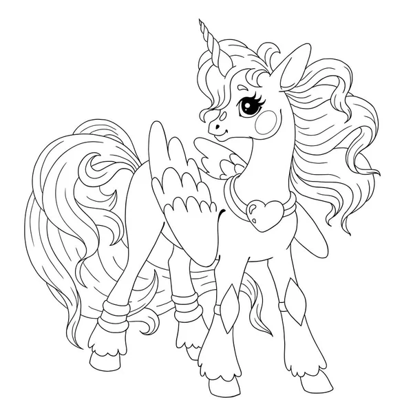 Carino Personaggio Dei Cartoni Animati Libro Colorare Scarabocchio Unicorno Pony — Vettoriale Stock