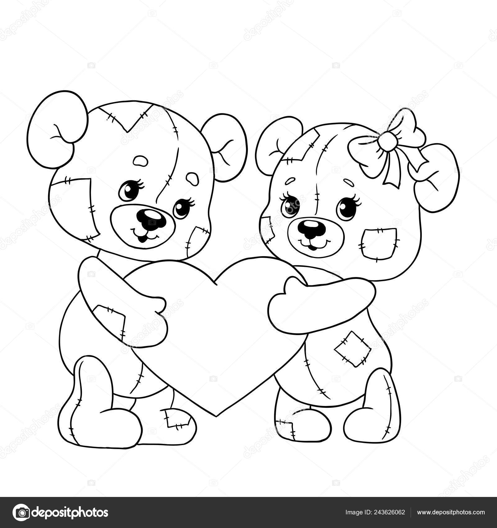 Teddy bear with heart shaped patch, hand drawn doodle sketch, isolated  outline illustration Stock Photo - Alamy