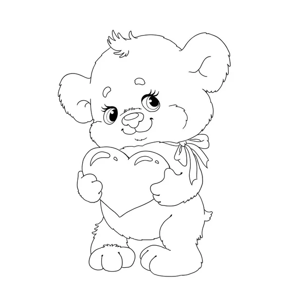 Urso Personagem Desenho Animado Bonito Urso Com Coração Página Para — Vetor de Stock