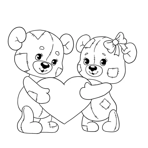 Cute Bear Cubs Heart Teddy Bears Valentine Day Vector Illustration — Stock Vector