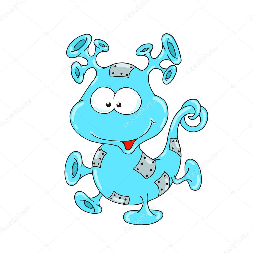 Funny cartoon character alien. Vector drawing guest from space. Cute character isolated on white background. Postcard element.
