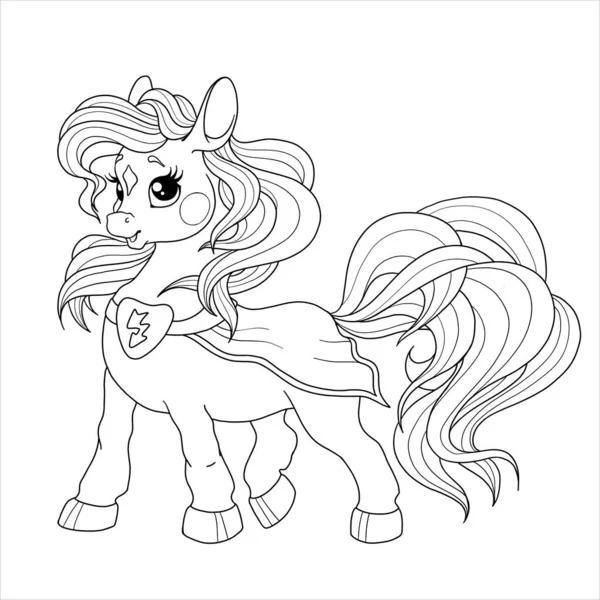 Lindo Personaje Pony Superhéroe Pony Vectorial Para Colorear Libro Página — Archivo Imágenes Vectoriales