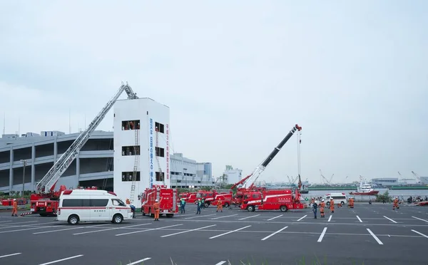 Tokyo,Japan-May 31, 2018: Rescue drill by Tokyo Fire Department at Tokyo bay