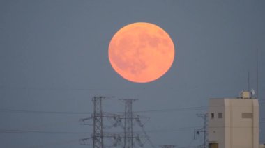(Live action)An aircraft departed from Haneda airport passes in front of the full moon on August 26, 2018 in Tokyo, Japan
