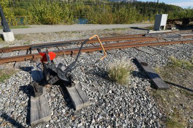 Whitehorse, Kanada-Eylül 10, 2018: Waterfront tramvay demiryolu parça Whitehorse