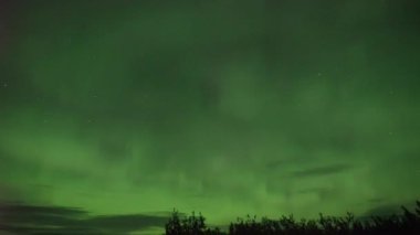 Gerçekçi gerçek zamanlı (değil timelapse) aurora borealis (Kuzey ışıkları) Whitehorse, Kanada, 01:48 üzerinde 11 Eylül 2018 20mm geniş-açı lenz ile