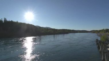 Whitehorse, Kanada-Eylül 10, 2018: Yukon Whitehorse, Kanada Eylül ayında akan nehir