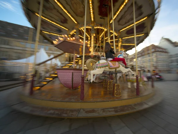 Estrasburgo França Outubro 2018 Panning People Enjoying Riding Merry — Fotografia de Stock