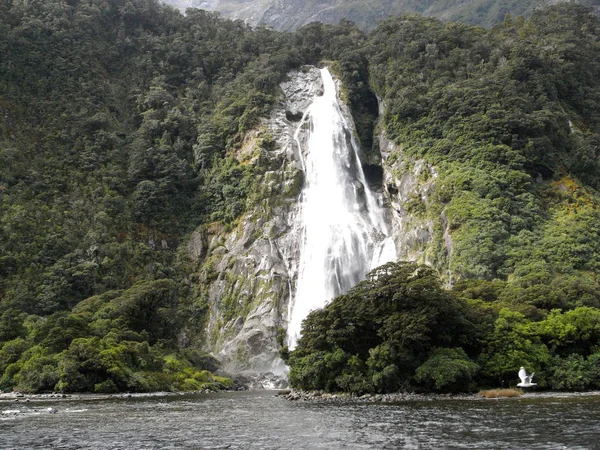 Milford Sound Nový Zéland Březen 2010 Vodopád Milford Sound — Stock fotografie