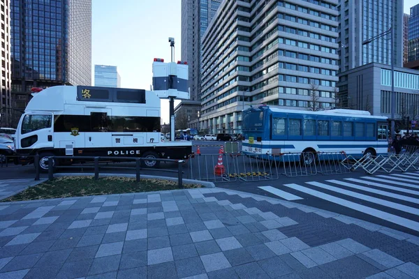 Tokio Japón Enero 2019 Policía Metropolitana Vigila Gente Para Visitar — Foto de Stock