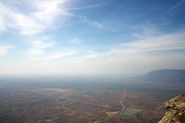 Preah Vihear, Cambodia-January 10, 2019: Panoramic view of Cambodia field from top of cliff near Preah Vihear temple
