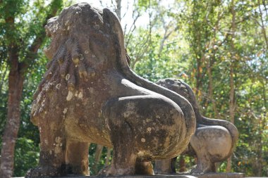 Kampong Thom, Kamboçya-Ocak 12, 2019: Aslan-Sambor olduğunuzu Kuk Kamboçya'Prasat Tao heykeli