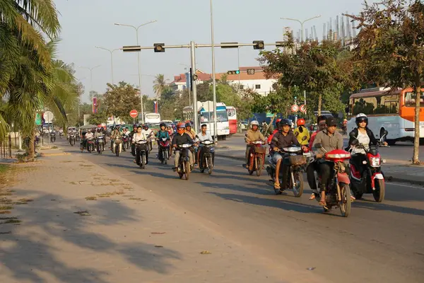 Siem Reap Cambodge Janvier 2019 Motos Sur Route Nationale Siem — Photo