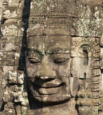 Siem Reap, Kamboçya-Januay 11, 2019: Bayon, Angkor Thom, Siem Reap Bodhisattva tatlı yüz