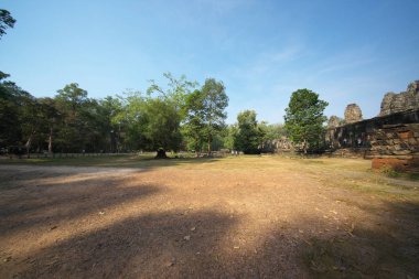 Siem Reap, Kamboçya-11, Januay 2019: Doğu Kapısı Bayon, Angkor Thom, Siem biçmek