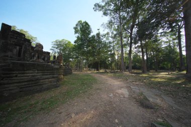 Siem Reap, Kamboçya-11, Januay 2019: Doğu Kapısı Bayon, Angkor Thom, Siem biçmek
