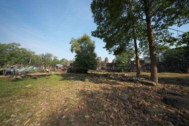 Siem Reap, Kamboçya-11, Januay 2019: Doğu Kapısı Bayon, Angkor Thom, Siem biçmek