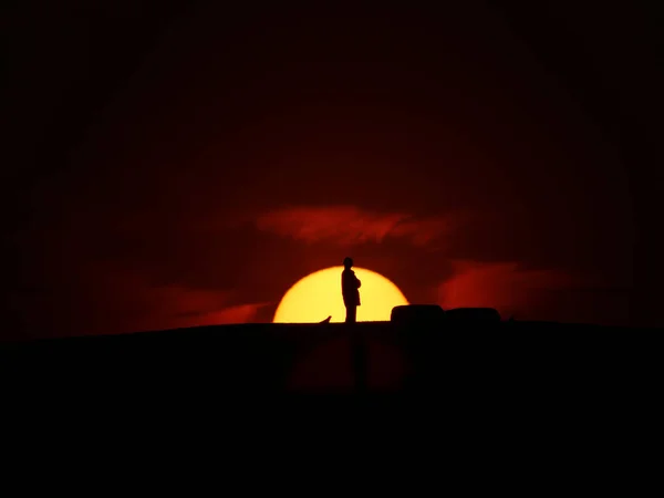 Tokyo Japan March 2019 Silhouette Person Bird Hill Sunset — Stock Photo, Image