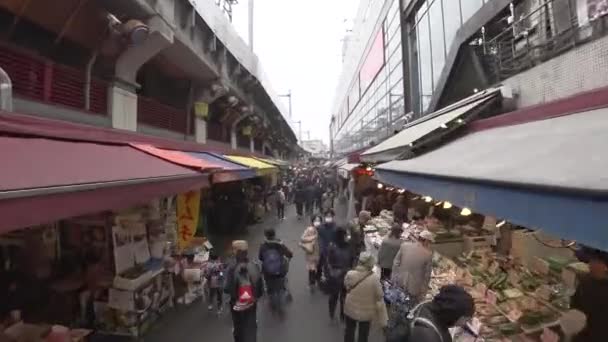 2019 回速度 アメ横や飴屋横丁やキャンディー ストアの路地東京を歩く — ストック動画