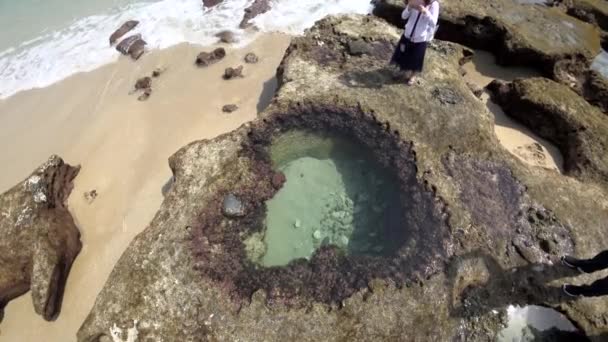 奄美大島 月8日 2019 奄美ジローアカオギ区干潮時のハート型タイドプール — ストック動画