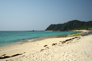 Amami Oshima, Japonya - 8 Nisan 2019: Sakibaru Beach veya Mihama in Amami Oshima, Kagoshima, Japonya