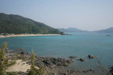 Amami Oshima, Japonya - 8 Nisan 2019: Kujira Beach veya Mihama in Amami Oshima, Kagoshima, Japonya