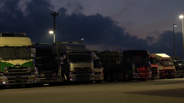 Shizuoka Japan Augustus 2019 Vrachtwagens Rusten Bij Hamamatsu Service Gebied — Stockvideo