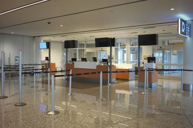 Calgary,Kanada-2 Eylül 2019: Calgary Uluslararası Havaalanı'nın uluslararası kalkış kapıları