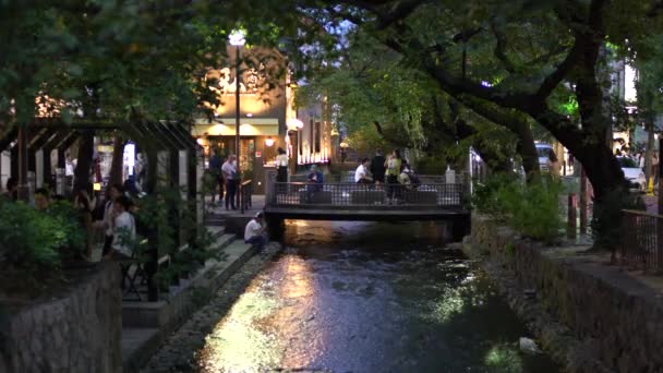 Kyoto Japan September 2019 Kvällsscenen Längs Takase River Vid Shijo — Stockvideo