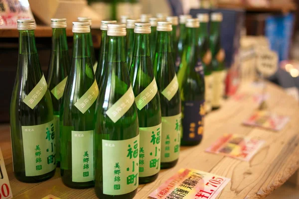 Akita Japan October 2019 Sake Bottles Displayed Sake Brewery Akita — 스톡 사진