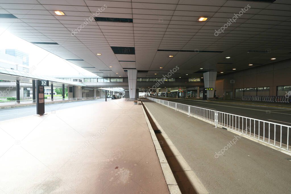 Chiba,Japan-July 14, 2020: Vacant Narita International Airport Terminal 2 Bus Stops and Taxi Stands
