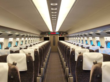 Kanagawa, Japonya-2 Ekim 2020: Boş Yeşil Araba veya Tokaido Shinkansen 'in Birinci Sınıf Arabası