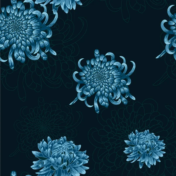 Patrón floral sin costuras con crisantemos azules — Vector de stock