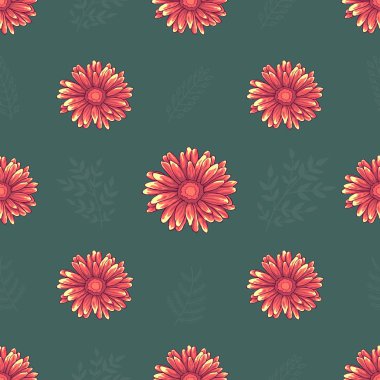 Siyah arka plan üzerine pembe ve turuncu papatya çiçekler ile Seamless modeli