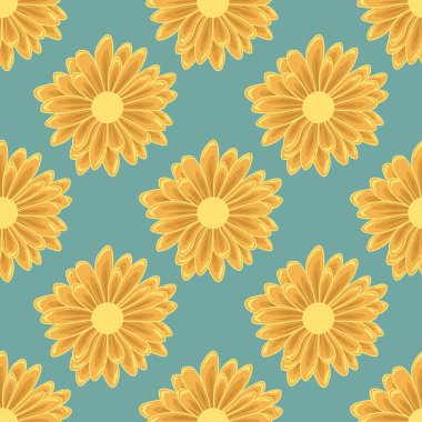 Yeşil zemin üzerine turuncu papatya çiçekler ile Seamless modeli